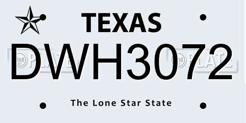 DWH3072 Texas License Plate