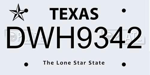 DWH9342 Texas License Plate