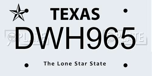 DWH965 Texas License Plate