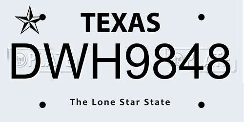 DWH9848 Texas License Plate