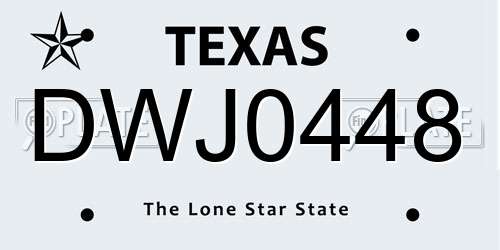 DWJ0448 Texas License Plate