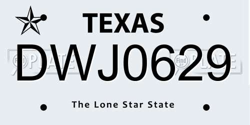 DWJ0629 Texas License Plate