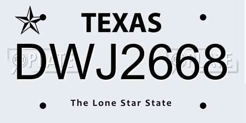 DWJ2668 Texas License Plate