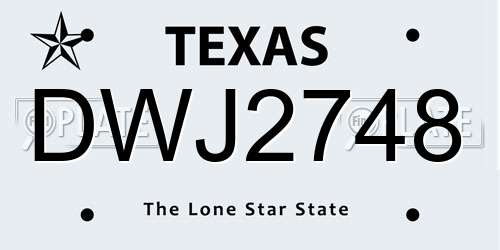 DWJ2748 Texas License Plate