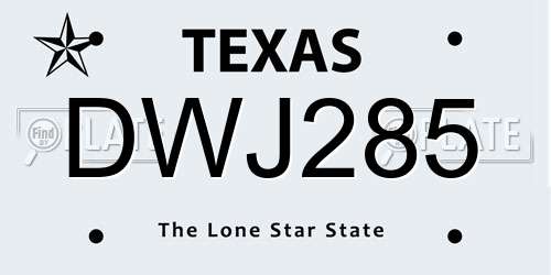 DWJ285 Texas License Plate