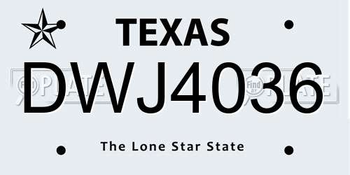 DWJ4036 Texas License Plate