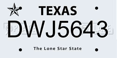 DWJ5643 Texas License Plate