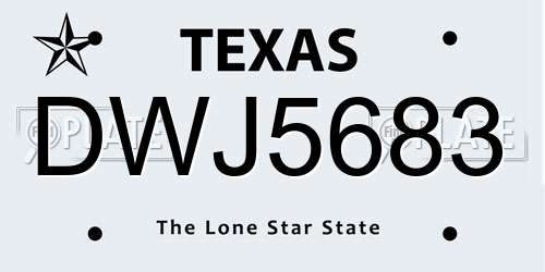 DWJ5683 Texas License Plate