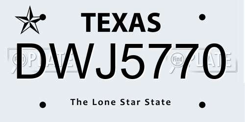 DWJ5770 Texas License Plate