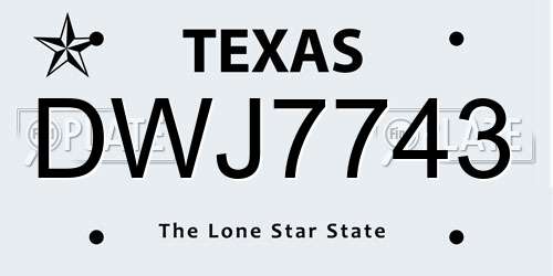 DWJ7743 Texas License Plate