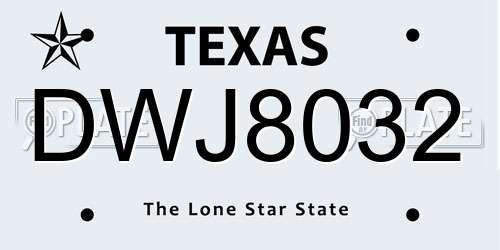 DWJ8032 Texas License Plate