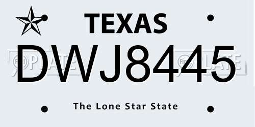 DWJ8445 Texas License Plate