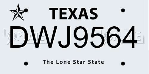 DWJ9564 Texas License Plate