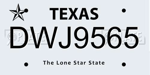 DWJ9565 Texas License Plate