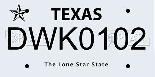 DWK0102 Texas License Plate