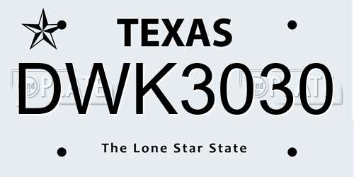DWK3030 Texas License Plate