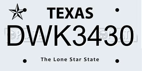 DWK3430 Texas License Plate