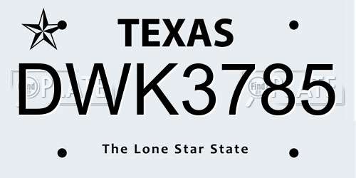 DWK3785 Texas License Plate