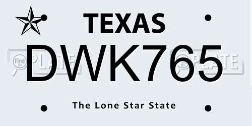 DWK765 Texas License Plate