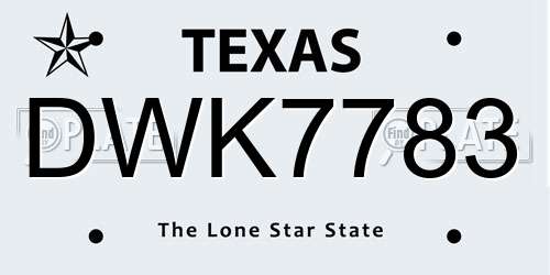 DWK7783 Texas License Plate