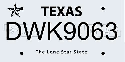 DWK9063 Texas License Plate