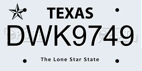 DWK9749 Texas License Plate