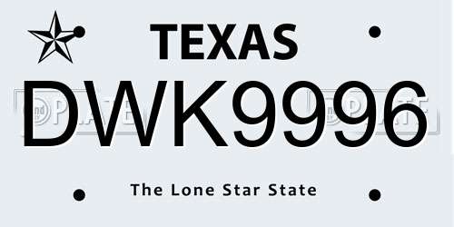 DWK9996 Texas License Plate