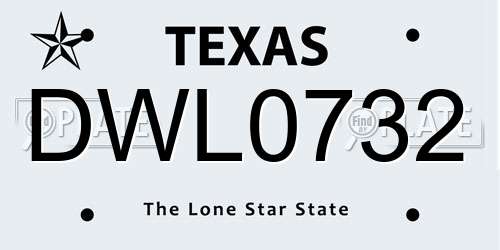 DWL0732 Texas License Plate