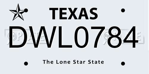 DWL0784 Texas License Plate