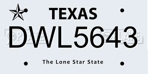 DWL5643 Texas License Plate