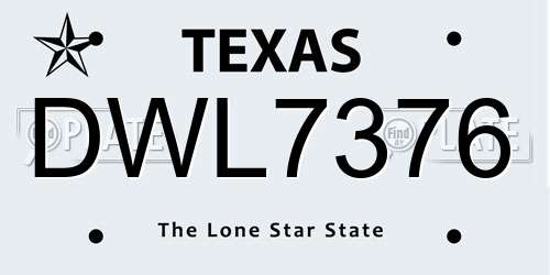 DWL7376 Texas License Plate