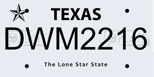 DWM2216 Texas License Plate