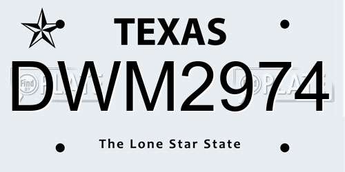 DWM2974 Texas License Plate