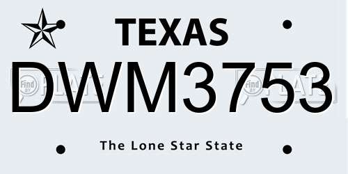 DWM3753 Texas License Plate