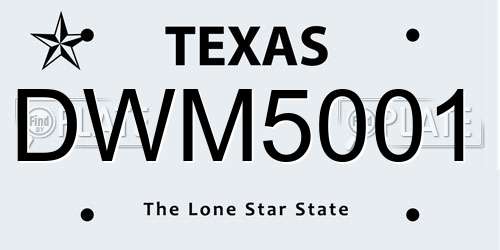 DWM5001 Texas License Plate