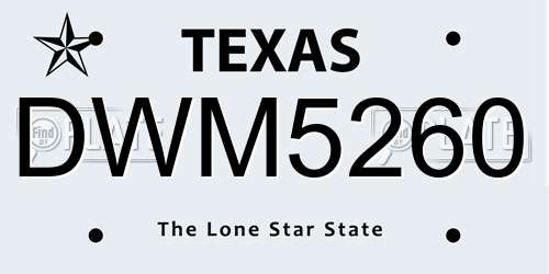 DWM5260 Texas License Plate