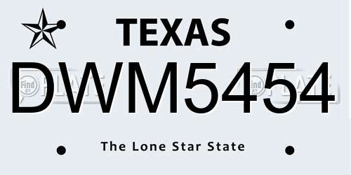 DWM5454 Texas License Plate