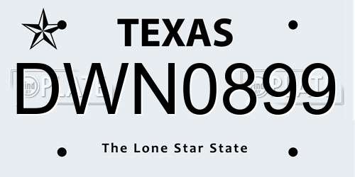 DWN0899 Texas License Plate