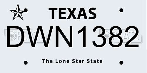 DWN1382 Texas License Plate