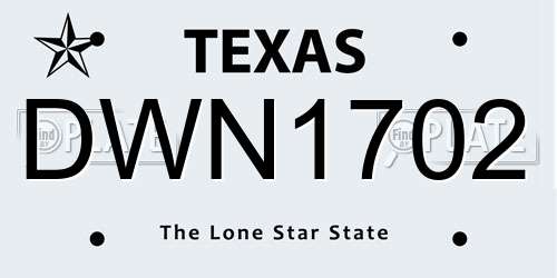DWN1702 Texas License Plate