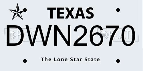DWN2670 Texas License Plate