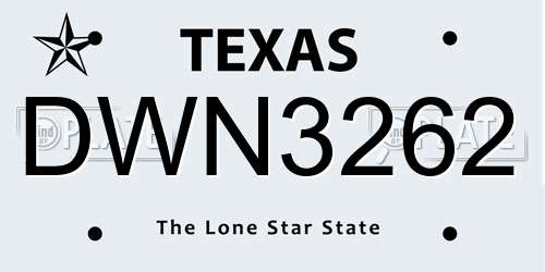DWN3262 Texas License Plate
