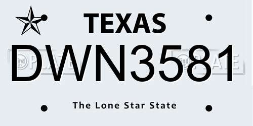 DWN3581 Texas License Plate