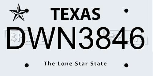 DWN3846 Texas License Plate