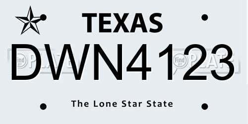 DWN4123 Texas License Plate
