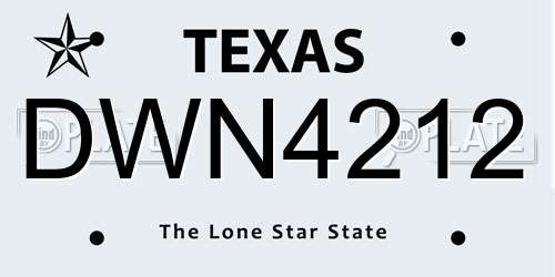 DWN4212 Texas License Plate