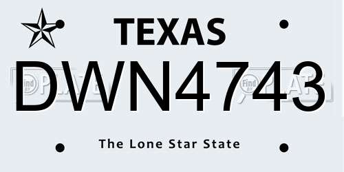 DWN4743 Texas License Plate