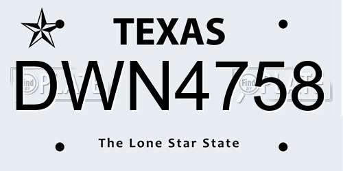 DWN4758 Texas License Plate