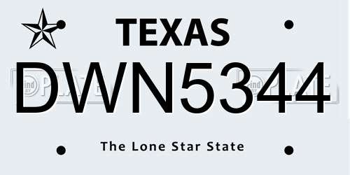 DWN5344 Texas License Plate