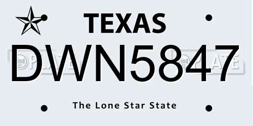 DWN5847 Texas License Plate